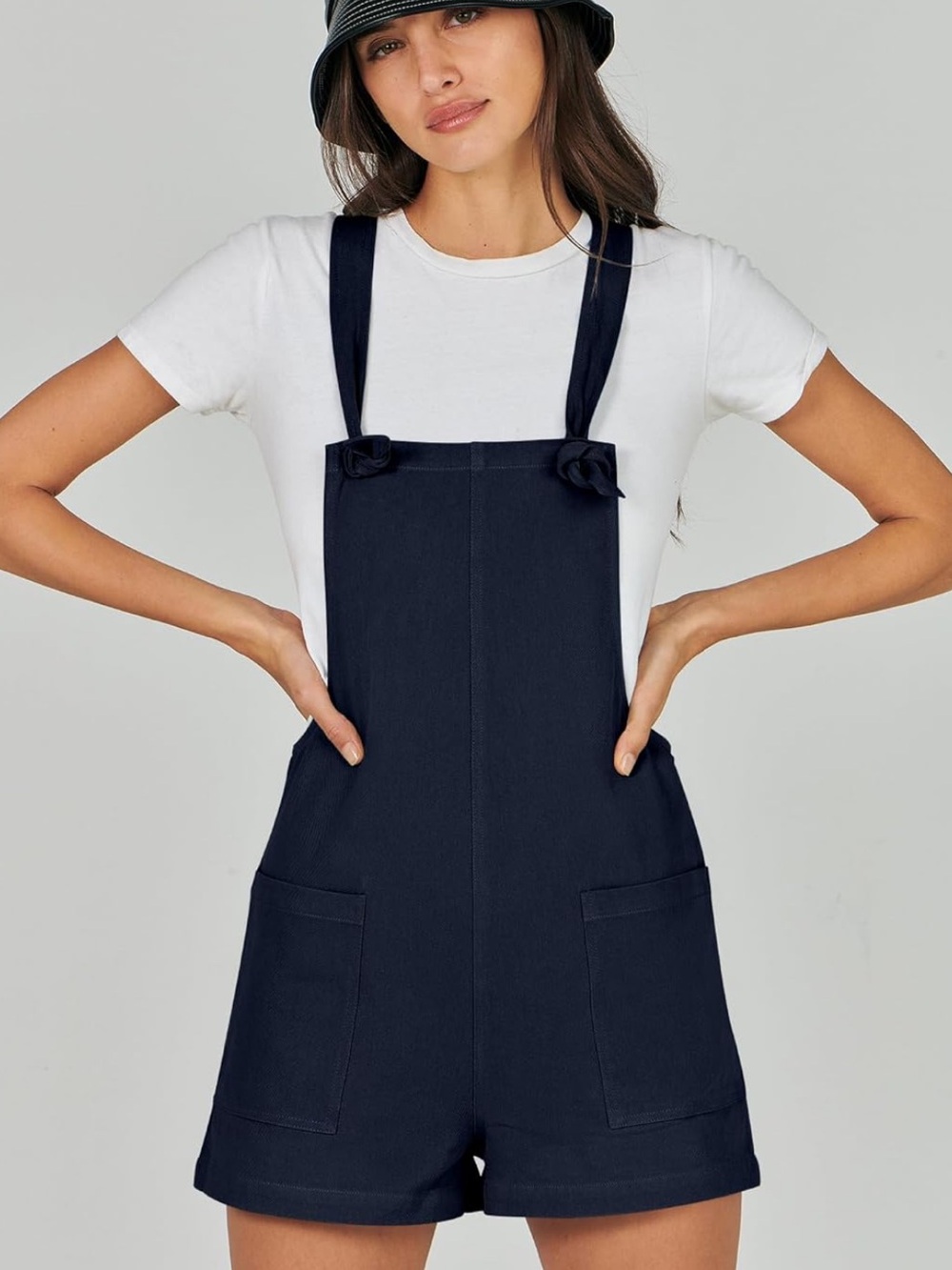 Anrabess Navy Tie-Strap Sleeveless Overall Romper